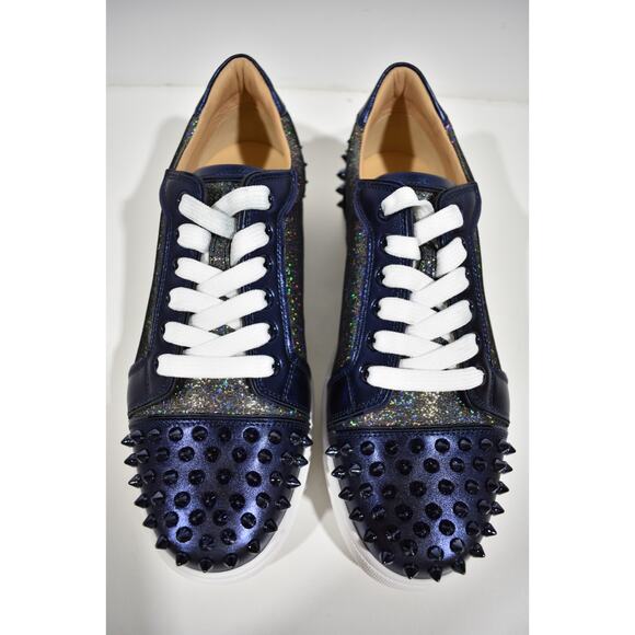 Christian Louboutin Vieira 2 Flat Spikes Blue Night Lace Up Low Top Sneaker 41 - Picture 6 of 12